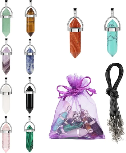 Miniatura 27 de Zenkeeper Colgante hexagonal de cristal natural – Piedra de cuarzo puntiaguda/piedra curativa en forma de corazón para hacer joyas y collares