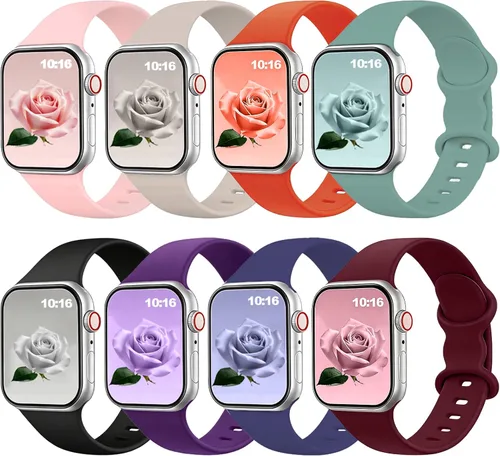 Miniatura 10 de Brigtlaiff - Paquete de 8 bandas compatibles con Apple Watch de 38, 40, 41, 42, 44, 45, 46 y 49 mm, unisex, correa deportiva de silicona suave
