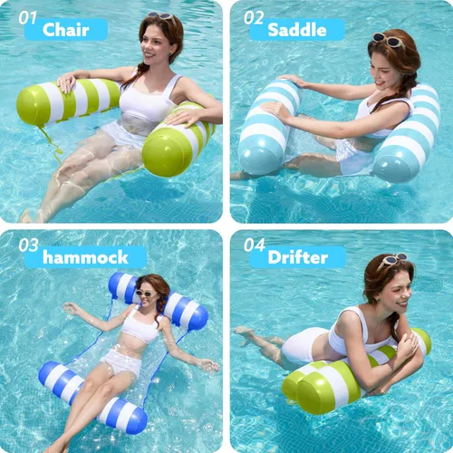 Miniatura 2 de SLOOSH 4 Packs Strip Type Hammock Pool Floats Adults, 4-in-1 Multi-Purpose Inflatable Pool Floaties PVC Water Hammock Lounge