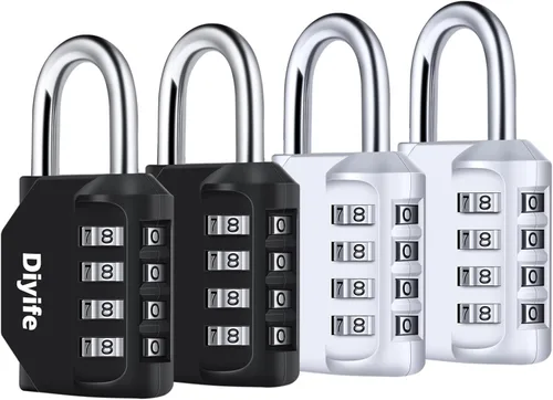 Miniatura 11 de Diyife - Paquete de 2 candados de combinación de 4 dígitos impermeables para exteriores, para casilleros de gimnasio, cajas de herramientas, Rosa