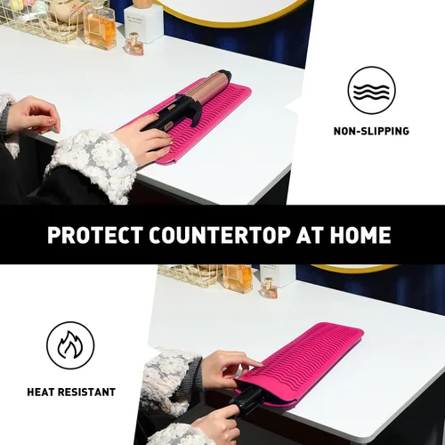 Miniatura 6 de ZAXOP Paquete de 2 bolsas de silicona resistentes al calor para plancha plana, rizador, alisador de cabello, varitas para rizar el cabello, Rosa