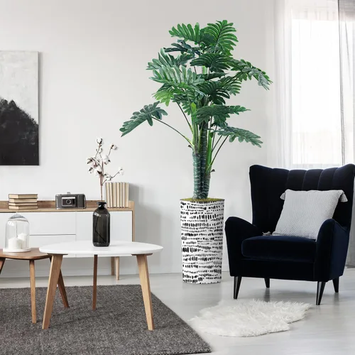 Miniatura 8 de Árbol artificial en maceta contemporánea, palmera tropical areca artificial de seda para decoración del hogar en interiores y exteriores, altura