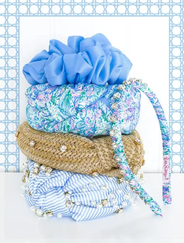 Miniatura 3 de Lilly Pulitzer Juego de 2 coleteros azules, paquete de 2 bandas elásticas de satén, lindas cintas para el cabello para mujeres y niñas, Soleil It On