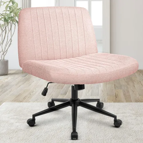 Orange Factory Silla con Ruedas Cruzadas de Patas Cruzadas Anchas para Escritorio de Oficina y Tocador, Base Doble, Tela Cómoda, Sin Brazos, Base