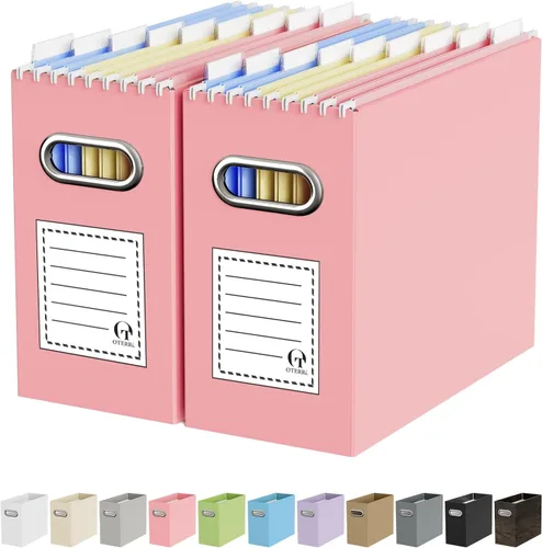 Miniatura 44 de Oterri Caja organizadora de archivos de cartón para colgar carpetas de archivos, tamaño carta, caja de archivos para escritorio de computadora