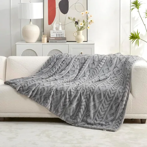 Cozy Bliss - Manta decorativa de piel sintética, de jacquard, mullida, afelpada, suave, gruesa y de verano, para sofá, sala de estar y dormitorio,