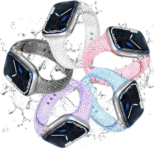 Miniatura 6 de Miimall Correa de reloj compatible con Apple Watch de 1.496 pulgadas, 1.575 pulgadas, 1.614 pulgadas, patrón de diamante, TPU translucidez Correa