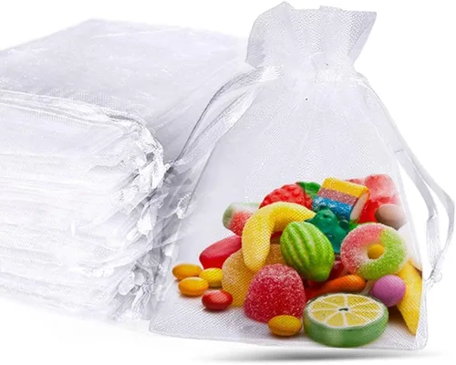 Miniatura 8 de LYSXP 100 bolsas de regalo de organza blanca de 4 x 6 pulgadas, bolsas de organza transparente con cordón, ideales para fiestas, Navidad, dulces