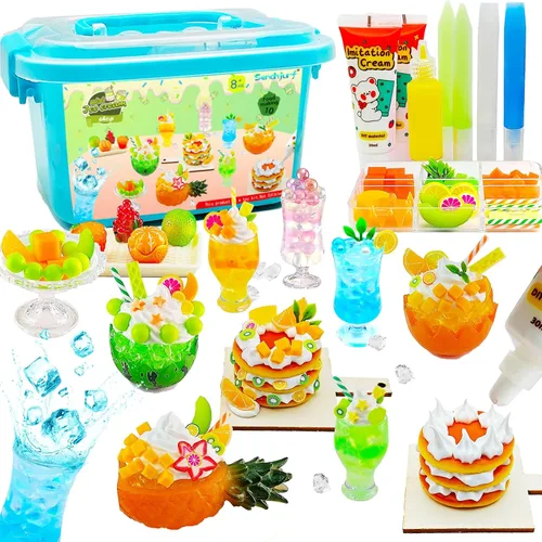 Kit de Manualidades de Mini Postres para Niños, Juguetes de Mini Comida DIY con Crema de Imitación, Crea y Exhibe Creaciones de Crema, Actividades