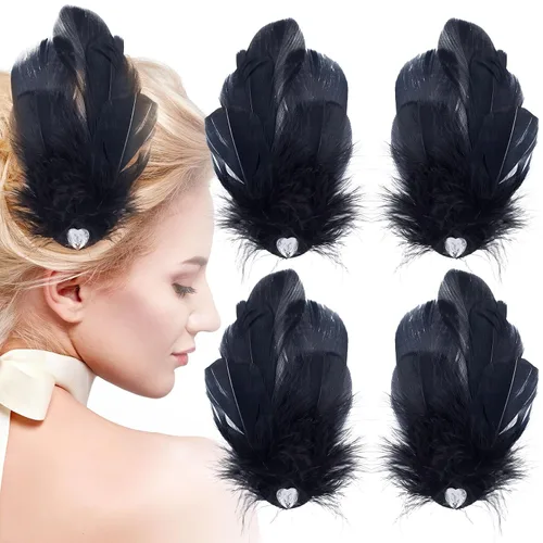 Miniatura 12 de ANCIRS Paquete de 4 pinzas para el pelo de plumas para mujer, pasadores de pelo en forma de ala mosca, accesorio para horquillas de los años 20, 2