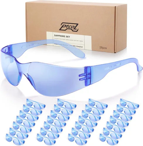 Miniatura 9 de 28 unidades de gafas de seguridad en 7 colores (paquete grande de 24+4) Gafas protectoras unisex transparentes antiarañazos, lentes resistentes a