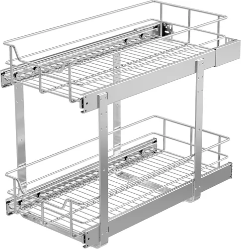 Miniatura 17 de Organizador de armario extraíble de 2 niveles de 15 pulgadas de ancho x 22 pulgadas de profundidad, cajones deslizantes para armarios de cocina, 2