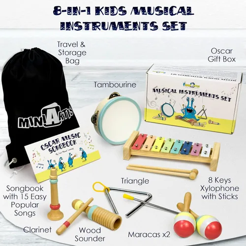 Miniatura 2 de MINIARTIS Juego de instrumentos musicales para bebés – Juguetes musicales Montessori para niños pequeños de 1 a 3 años Xilófono bohemio moderno