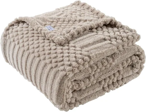 Miniatura 16 de Manta de Tiro Beige de 50 x 70 pulgadas, forro polar suave y esponjoso, bonita y estética, perfecta para sofá, sillón, silla, cama, sala de estar