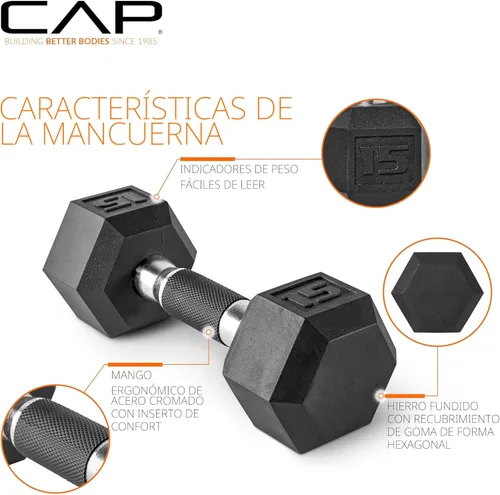 Miniatura 3 de CAP Barbell Peso de la mancuerna hexagonal recubierta, individual, 10-120 libras, múltiples opciones