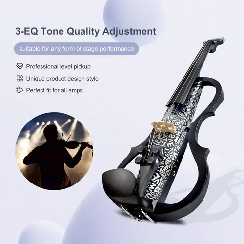 Miniatura 7 de Violín eléctrico de fibra de carbono premium tamaño completo 4/4, violín eléctrico silencioso profesional para adultos y adolescentes, violín