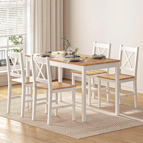 Miniatura 2 de soges Juego de mesa de comedor para 4, mesa de comedor de madera de pino de 42.5 pulgadas con 4 sillas, juego de sillas de mesa de cocina de 5