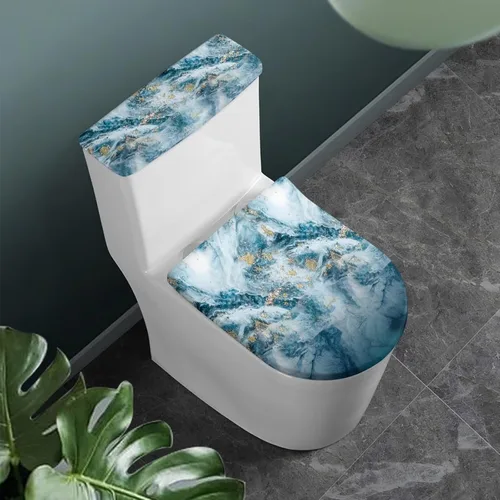 Miniatura 26 de Flashideas Juego de cubierta para tanque y tapa de inodoro con estampados de patas de perro coloridas - Elástico, se adapta a la mayoría de tanques