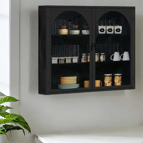 Armario con puertas de vidrio boticario gabinete de baño de 27.56 pulgadas aparador buffet con 2 puertas y estantes ajustables Gabinetes para cocina