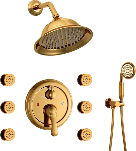 Miniatura 10 de Sistema de ducha cromado de 8 pulgadas, juego de grifo de ducha montado en la pared con chorros de cuerpo, sistema de ducha de lluvia de 3 funciones
