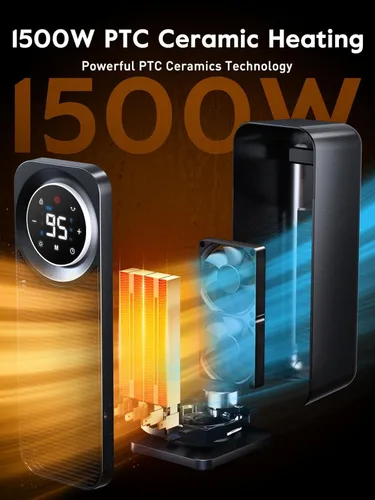 Miniatura 2 de Givebest Calentadores de espacio con panel táctil para uso en interiores, calentador eléctrico de calentamiento rápido de 1500 W con control remoto