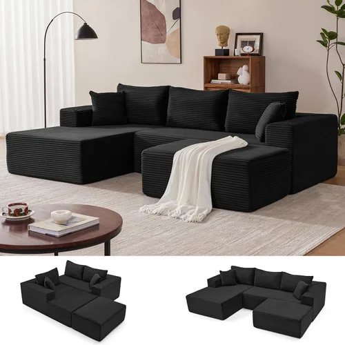 Miniatura 19 de Mangodan Sofá seccional Cloud, sofá deshuesado para sala de estar, sofá modular con asiento profundo, cómodo sofá esponjoso en forma de L con diván
