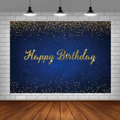 Miniatura 7 de AIBIIN Fondo de cumpleaños azul oscuro de 7 x 5 pies, pancarta de fondo de feliz cumpleaños azul oscuro con puntos dorados para fotografía, fondo