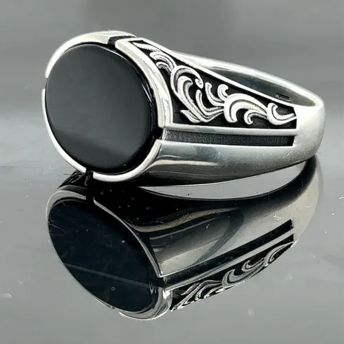 Miniatura 3 de Minimal Black Onyx Signet Ring, Wedding Ring For Men, Oval Onyx Ring, Minimalist Signet Ring, 925k Sterling Silver Ring, Gift For Him