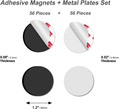 Miniatura 2 de Towjug Imanes adhesivos flexibles y placas redondas de metal, 56 puntos magnéticos adhesivos con calcomanías de hierro para manualidades