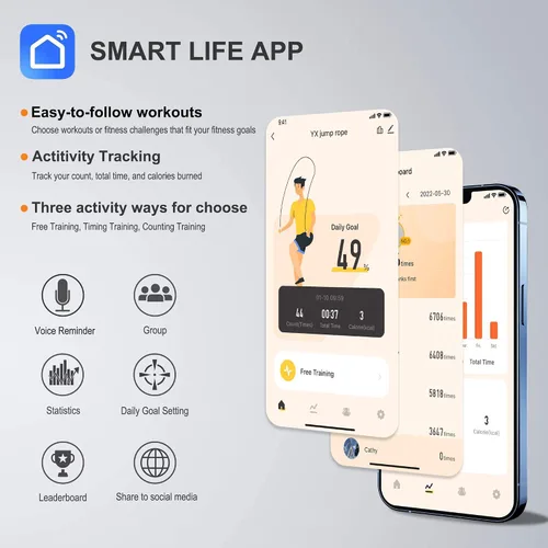 Miniatura 2 de Cuerda de saltar con contador y aplicación, cuerda de saltar de velocidad rápida sin enredos para fitness, ejercicio en casa, entrenamiento, regalos