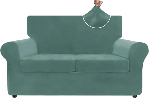 Miniatura 33 de ZNSAYOTX Funda de terciopelo de 3 piezas para sofá de 3 piezas con 2 fundas de cojín de asiento extra grandes, funda elástica para sofá de 2 plazas