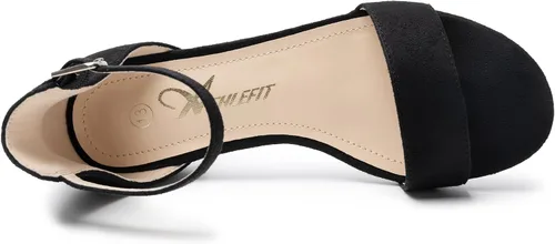 Miniatura 35 de Athlefit Sandalias para niñas, puntera abierta, correa en el tobillo, tacones bajos, zapatos de vestir para niñas pequeñas y grandes