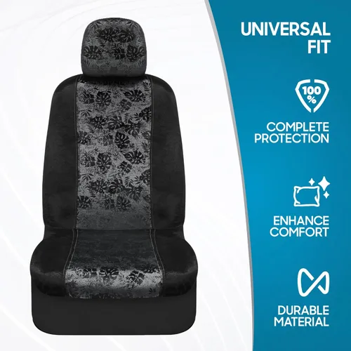 Miniatura 4 de BDK Fundas de asiento de coche Black Maui para asientos delanteros, paquete de 2 – Patrón tropical con reposacabezas a juego, diseño sin laterales