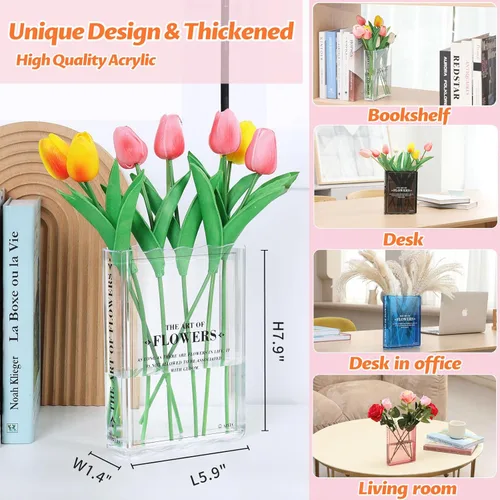 Miniatura 2 de Jarrón en forma de libro para flores, regalos para amantes de los libros, decoración estética de habitación, bonitos jarrones de flores e