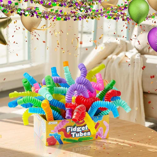 Miniatura 6 de JOYIN Paquete de 18 Pop Tubes, Juguetes Sensoriales (Pequeños) Juguetes Fidget Recuerdos de Fiesta - 9 Colores, Aprendizaje Creativo y Diversión