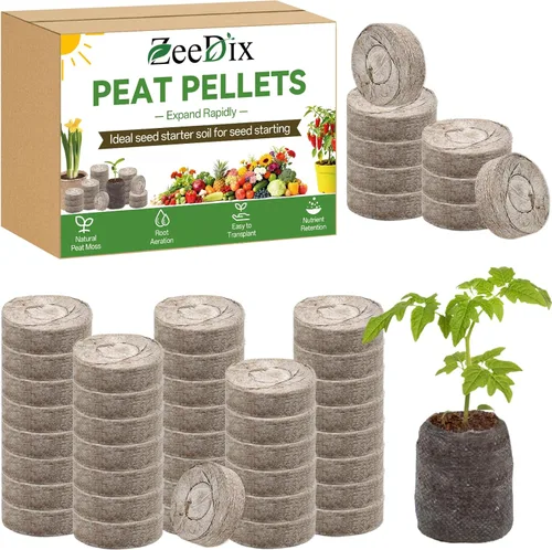 ZeeDix 55 unidades de 1.181 in de fibra comprimida de pellets de turba, iniciadores de semillas de plantas de suelo, tapones de vivero, paleta, 300