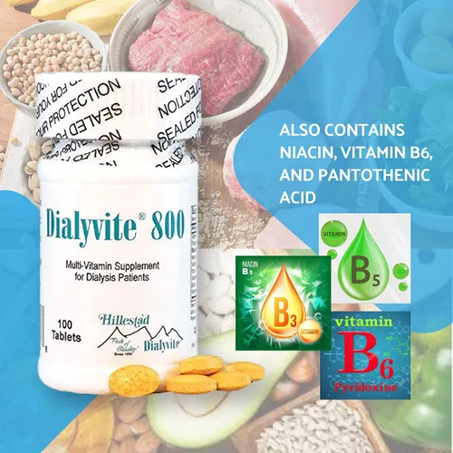 Miniatura 3 de Hillestad Labs Dialyvite 800 Suplemento multivitamínico para pacientes en diálisis, 100 tabletas, amarillo, original