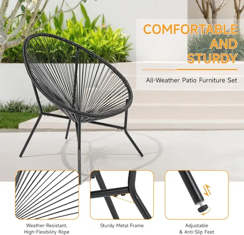 Miniatura 3 de ONBRILL Juego de 3 piezas para patio, sillas Acapulco para exteriores con mesa auxiliar, muebles de ratán PE para todo tipo de clima, para balcón