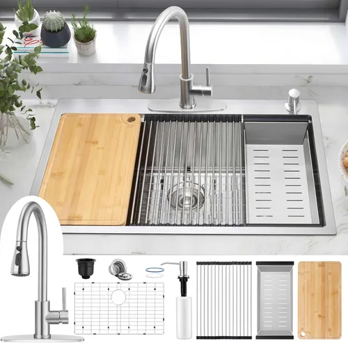 Miniatura 13 de Herogo Fregadero de cocina de 15 x 15 pulgadas, pequeño fregadero profundo de un solo tazón, hecho a mano para casa rodante, bar, lavandería, sala