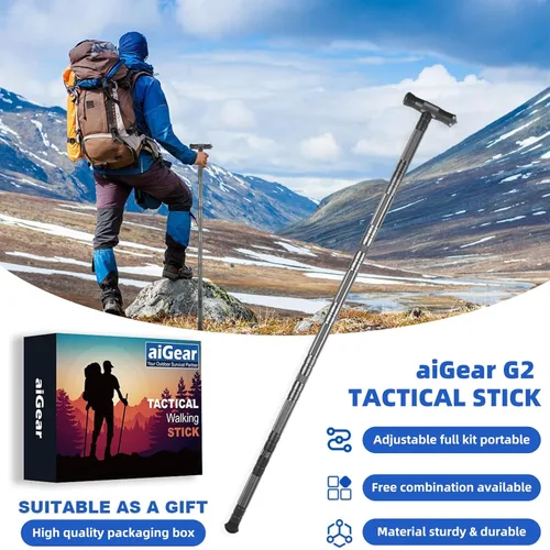 Miniatura 8 de aiGear G2 Tactical Hiking Stick, 5-Section Heavy Duty Walking Staff for Men Women, Aerospace-Grade Aluminum Alloy Trekking Poles with Integrated