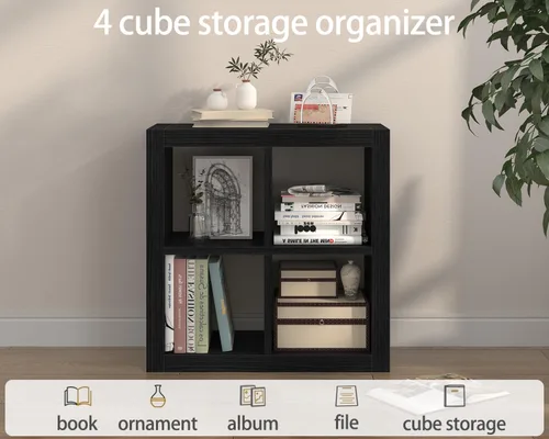 Miniatura 5 de furtble Estantería con contenedor de almacenamiento, organizador de almacenamiento de 4 cubos, estantería abierta de madera moderna, estante de Negro