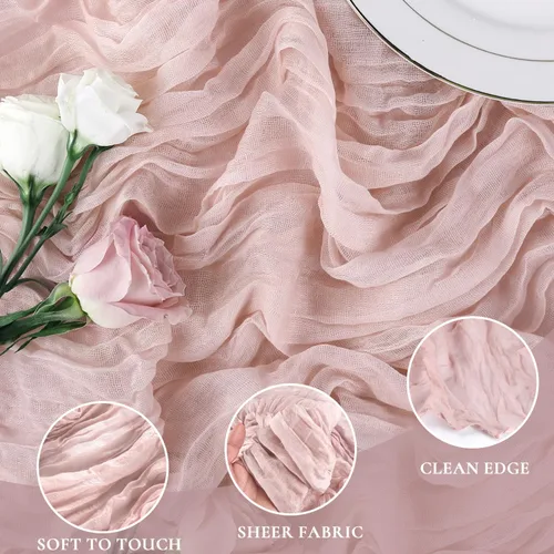 Miniatura 2 de Camino de mesa de estopilla rosa polvoriento CoFashion 17x108 pulgadas para 1 paquete, decoración para el día de Galentines, camino de mesa de queso
