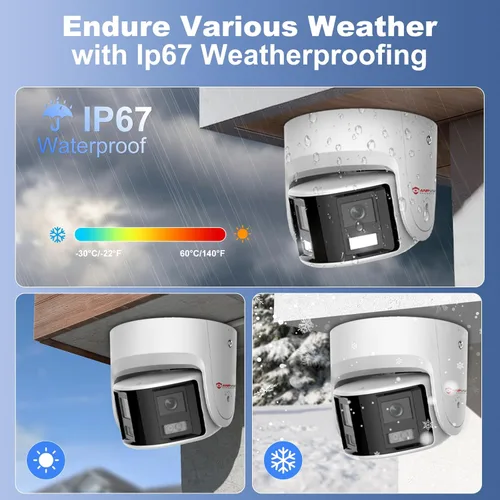 Miniatura 8 de Anpviz Cámara de seguridad PoE de doble lente 4K/8MP para exteriores, gran angular de 180 grados, cámara panorámica IP con cable de 180°