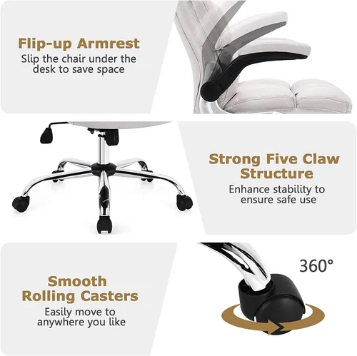 Miniatura 5 de Topment Silla giratoria de oficina en casa, silla de escritorio acolchada ajustable para computadora con respaldo ergonómico, reposabrazos abatible