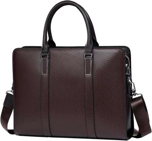 Miniatura 8 de Maletines de cuero genuino para hombres bolsa de ordenador portátil con cerradura 14 pulgadas Business Messenger Bag