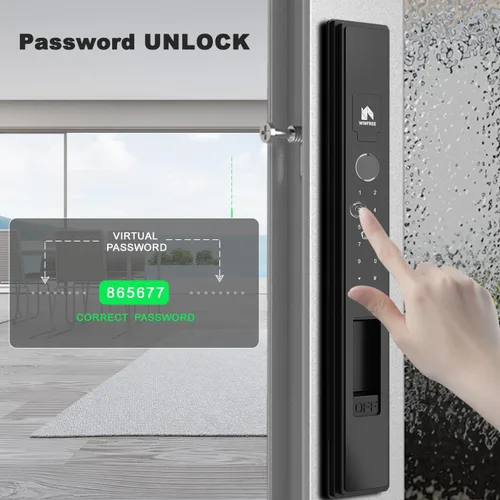 Miniatura 4 de WINFREE Cerradura inteligente para puertas correderas y ventanas Entrada 5 en 1: huella digital, contraseña, tarjeta, llave, aplicación Batería