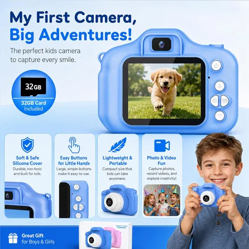Miniatura 6 de Cámara de juguete para niños, regalos de Navidad, cumpleaños, festival para niños de 3 a 10 años, cámara de video digital HD para niños pequeños