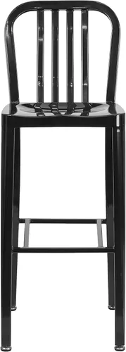 Miniatura 5 de BizChair Taburete de bar de metal negro para interiores y exteriores de 30 pulgadas de alto con respaldo de listón