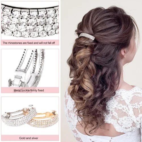 Miniatura 2 de HINZIC 4 pinzas para el cabello con diamantes de imitación de 2 pulgadas, color plateado y dorado, pasadores de primavera con cristales brillantes