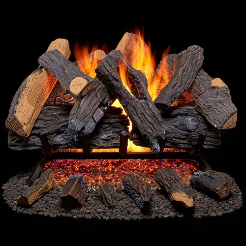 Miniatura 10 de Duluth Forge Juego de troncos para chimenea de gas natural ventilado, 18 pulgadas, 45,000 BTU, luz de fósforo, roble del corazón - Modelo # FNVL18-1